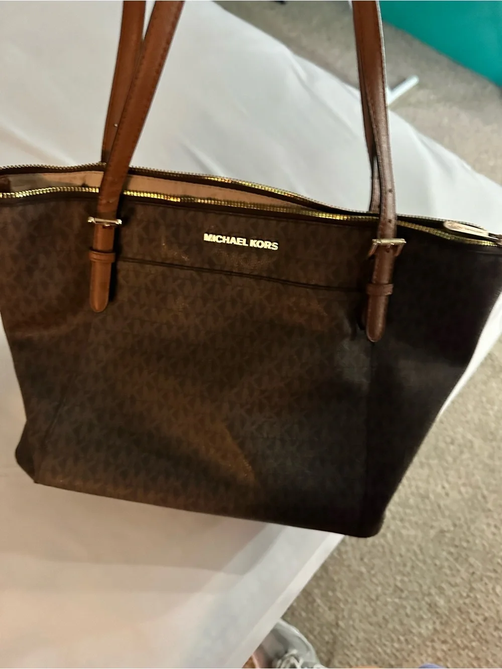 Coach Chocolate Pebbled Leather Shoulder Tote with Gold Hardware